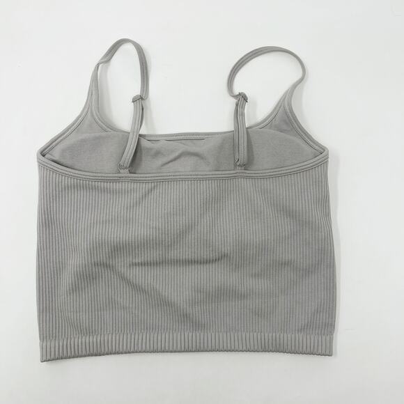 Boutique Small Gray Ribbed Cropped Tank with Built in Shelf Bra Spaghetti Strap - Picture 2 of 8
